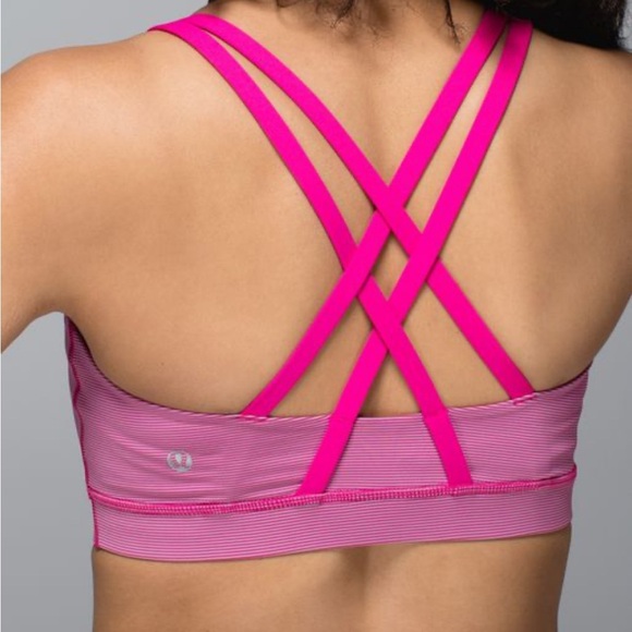 Lululemon Sports Bra Energy Pink Stripes Multi Strap Criss Cross Medium Support - Picture 1 of 14